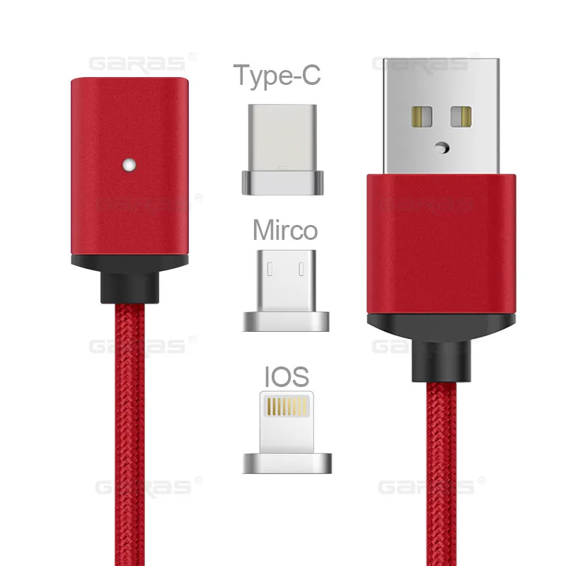 GARAS usb type C/Micro USB/для iphone Магнитный кабель USB-C/type-C быстрое зарядное устройство магнитный кабель для iphone/ipad кабель для мобильного телефона - Цвет: red 3in1