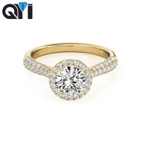 qyi 1 carats moissanite diamond 14k yellow gold multi row band wedding ring classic halo engagement for women