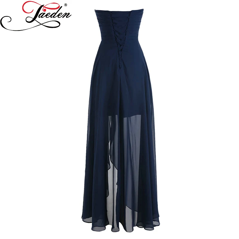 JAEDEN Dark Navy High-low Evening Dresses Beading Crystals Sexy Side Slit Chiffon Sleevelesess 2017 Sweetheart Neck Party Gowns | Свадьбы и