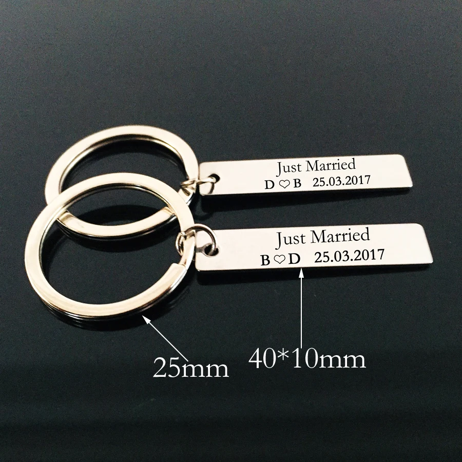 2PC Customized Date Engraved Name Initial Letter Just Married Stainless Keyring For Couples Wedding Anniversary Gifts Keychain |