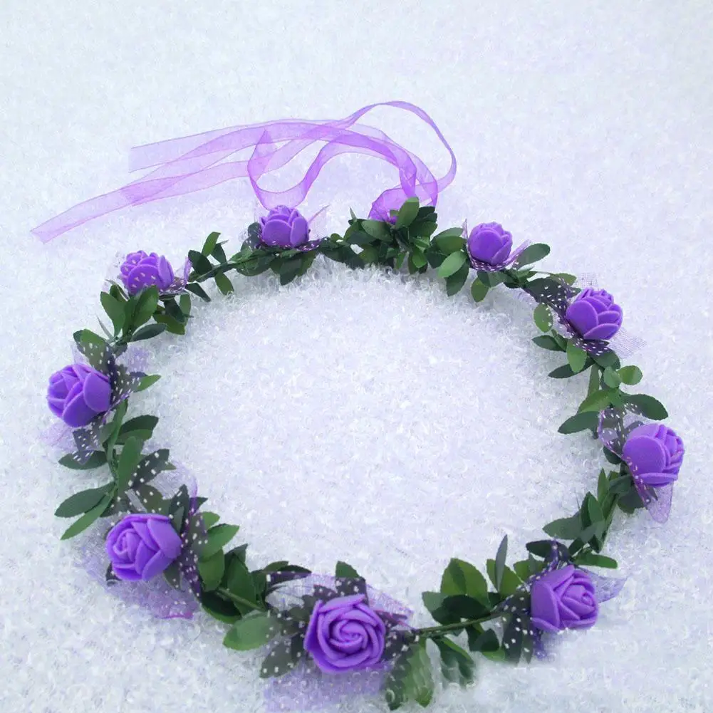 Women Flower Headband Wedding Floral Hair band Party Prom Festival Decor Girls Wreath Head Purple | Детская одежда и обувь