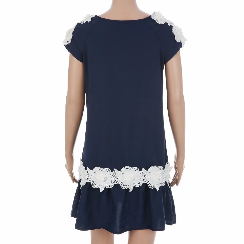 Uncinba Лето 2017 г. платье Для женщин Кружево Лоскутные Цветы короткий рукав o