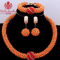 round orange red party wedding dubai jewelry set fashion ball and plated gold african nigerian wedding jewelry sets women beads