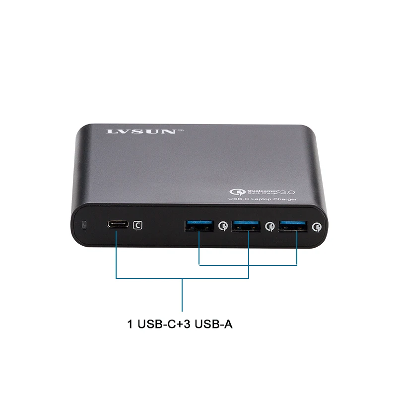LVSUN Универсальное зарядное устройство QC3.0 USB C USB-C адаптер для ноутбука с 3 USB A быстрое зарядное устройство для Macbook hp Spectre 13 Yoga 5 lenovo DELL