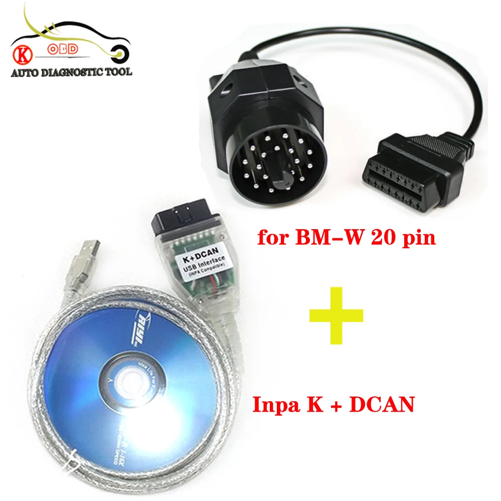 Протокол для интерфейса bmw USB OBD2 INPA Ediabas K + D CAN и 20 контактный к 16pin OBD 2 кабель