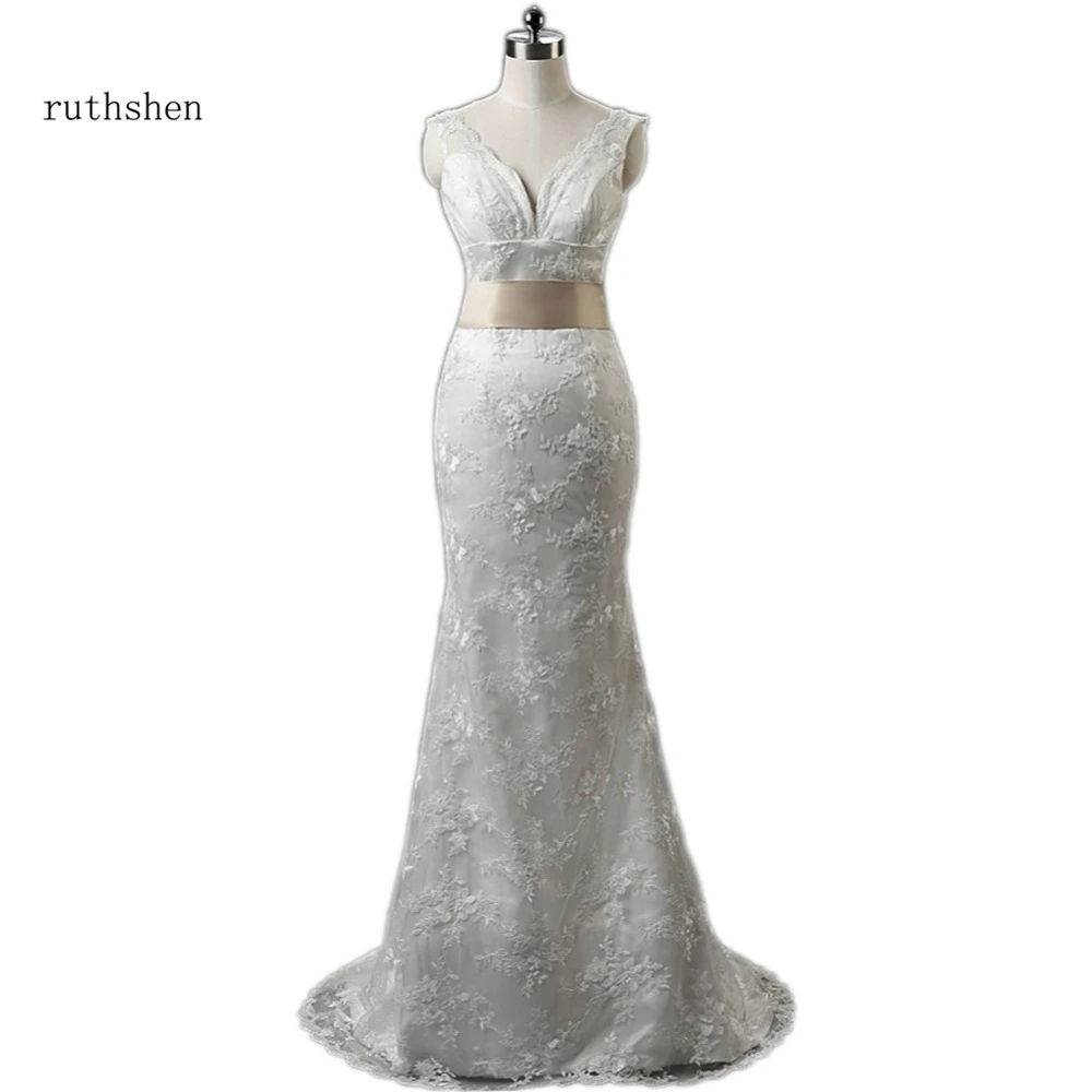 Винтаж Vestido De Boda В наличии кружево Свадебные платья Русалочки дешевые v-образный