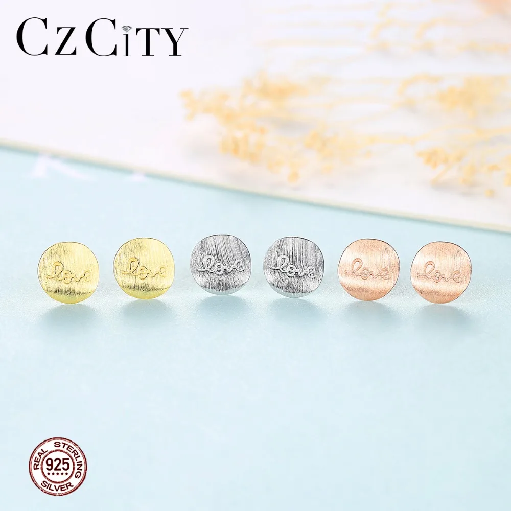 CZCITY кисточки твердая 925 стерлингового серебра круглые серьги-гвоздики для женщин