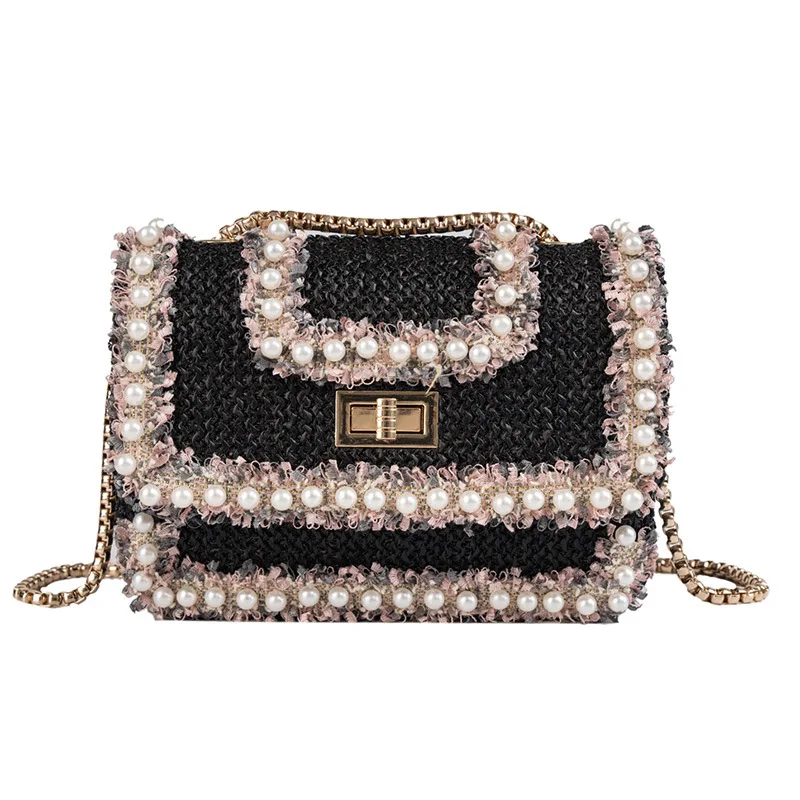 Women Bag Pearl Beach Shoulder Crossbody Messenger Flap Chain Slung Lock Buckle Luxury Handbags Bags Designer | Багаж и сумки