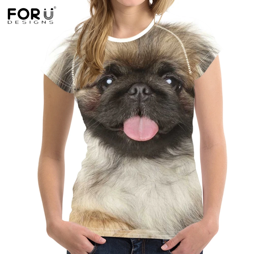 FORUDESIGNS/Kawaii Pekingese Dog/с принтом на тему собак женские летние короткие футболки Harajuku