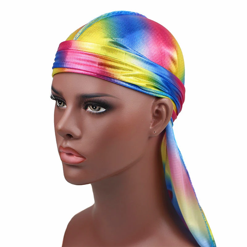 Для мужчин блестящие шелковые бандана головные уборы красочные Durags тюрбан Durag