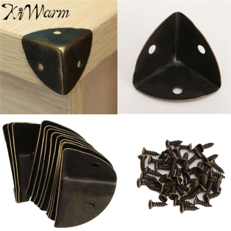 

KiWarm 12Pcs/bag Decorative Antique Brass Jewelry Wine Gift Box Wooden Corner Protector Guard Safety Furniture Edge