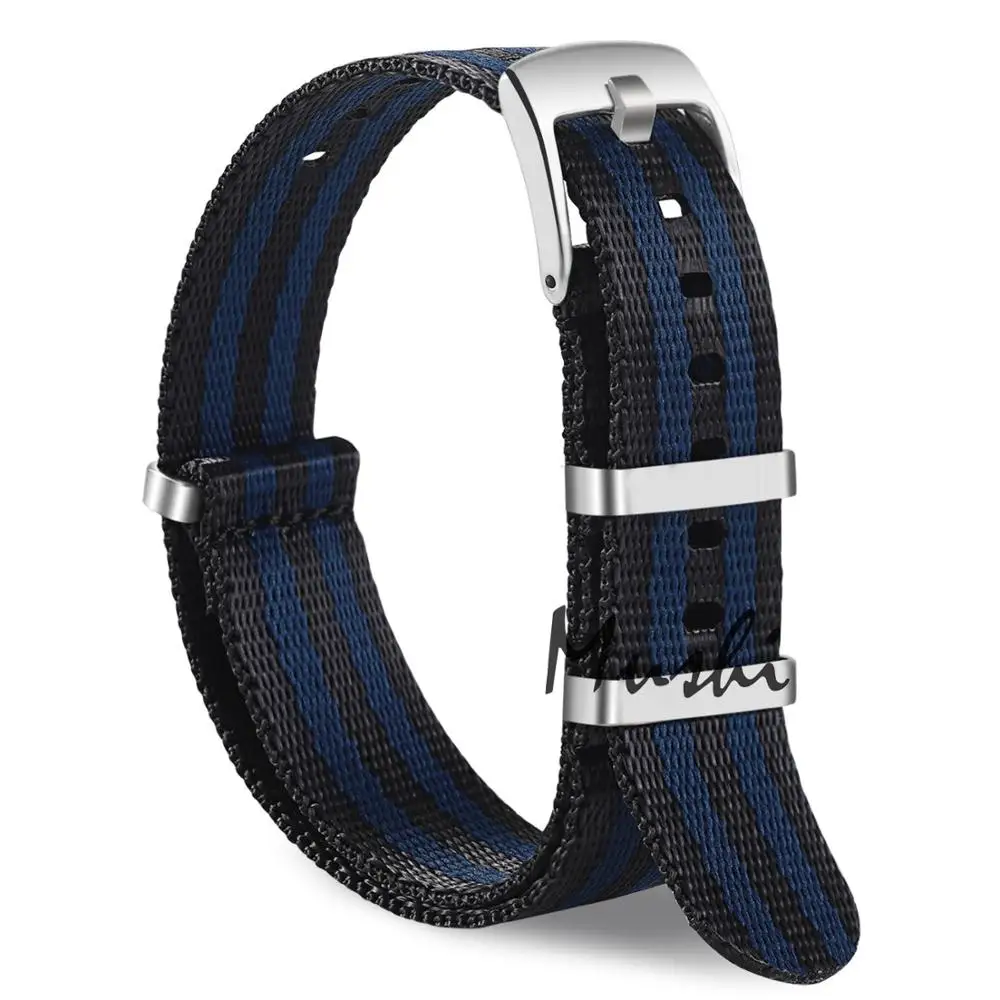 Black Blue Black James Bond 007 20 мм 22 мм часы с ремешком NATO Band мужские серебряные пряжка холст ремешок с инструментами - Цвет ремешка: Black Blue Black