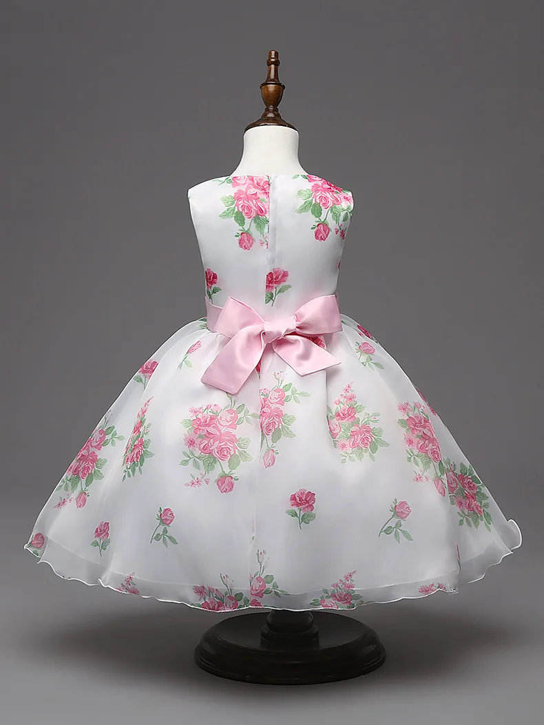 Весенние платья принцессы для девочек Розовые Бальные с розами Свадебное платье