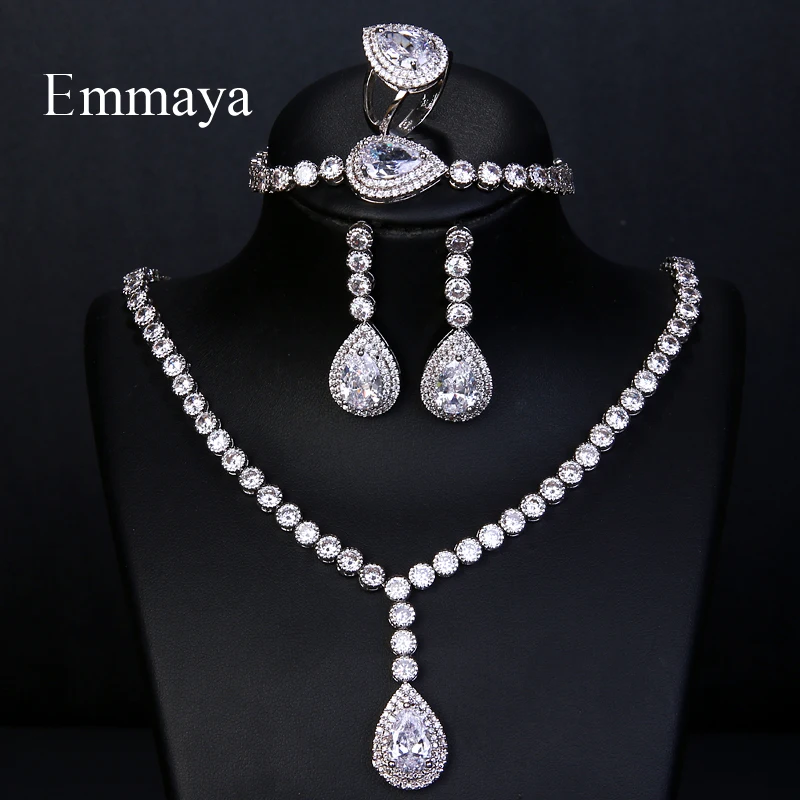 

Emmaya роскошный большой серебряный цвет сверкающий кубический циркон Свадебный комплект ювелирных изделий 4 шт. ожерелье браслет кольцо для ...