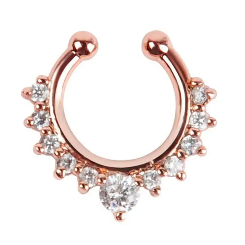 C Rose Gold 10 шт./лот Кристалл подделка пирсинг для тела украшение-гвоздик панк обруч Перегородка носа - Окраска металла: C Rose Gold