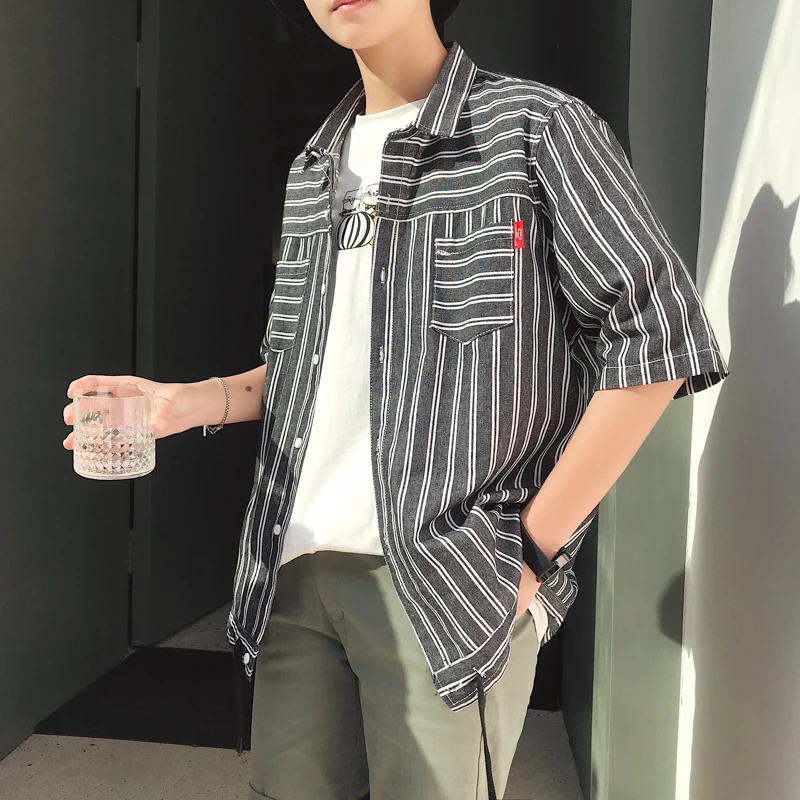 2018 по вертикали короткий рукав Половина Рубашка ветер в Гонконге лавочник