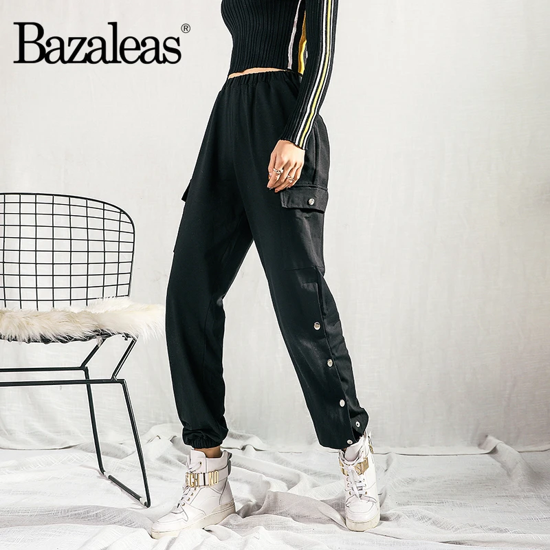 Женские штаны карго Bazaleas уличные Хлопковые Штаны с вышивкой и боковыми карманами