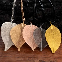 chanfar 5 colors long pendant natural real leaf necklace sweater alloy leather choker necklace for women statement jewelry