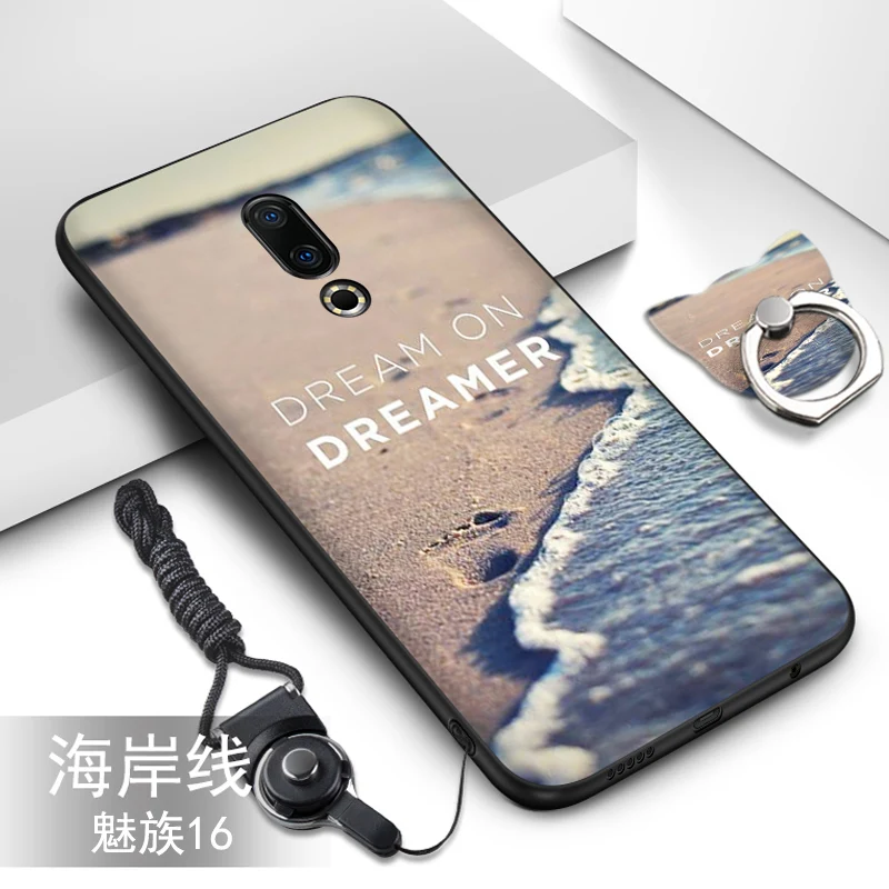 Meizu 16th plus case silicone luxury cute soft TPU cover+Lanyard with pattern Ring back cover for 16 16x |
