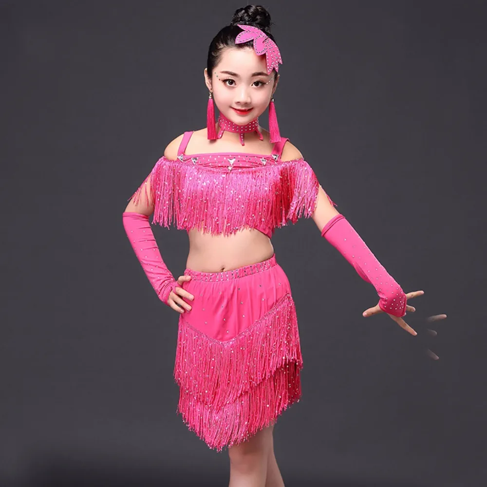 Лидер продаж 2017 года Костюмы для латиноамериканских танцев девочек 5 шт. Юбка