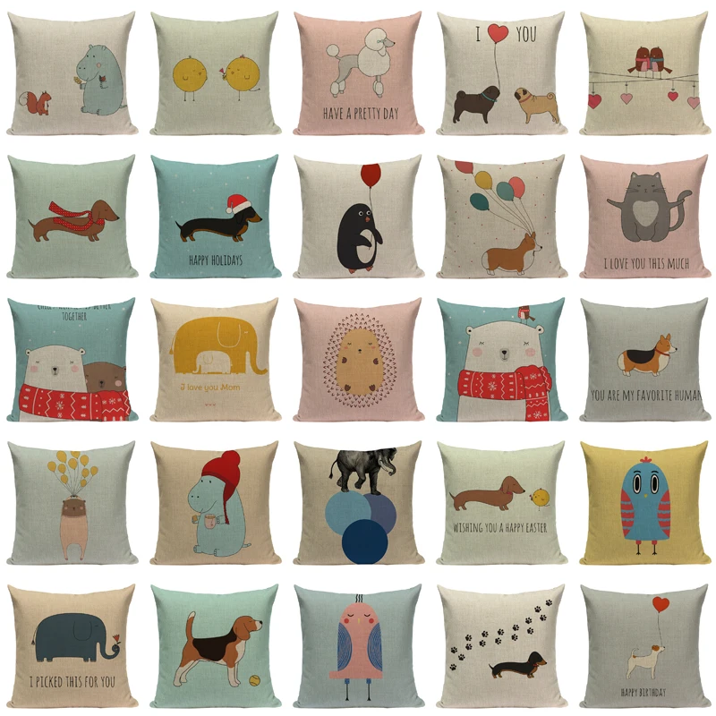 Декоративный чехол для подушек с мультяшными животными Такса милый Бегемот