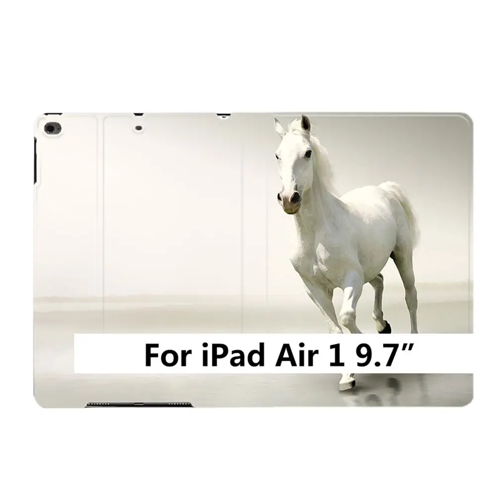 For iPad Air 1 Для iPad Air 1 2 3 9," 5 6 7th 10,2" 10," PRO Mini 4 5 животных Белый бегущего коня из искусственной кожи Стенд смарт-чехол Крышка - Цвет: For iPad Air 1