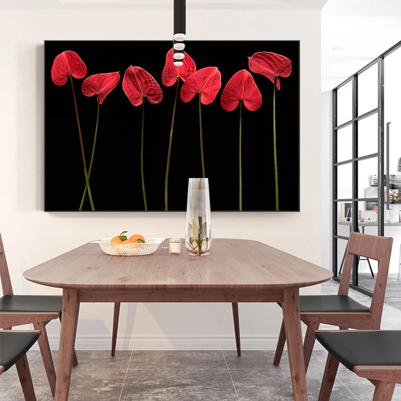 Абстрактная красная Цветочная в темноте холст живопись современный черный
