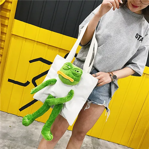 Sad Frog сумка аниме Розовая пантера Sad Frog fees Плюшевая Кукла Косплей животные милые игрушки Холст сумка на плечо для девочки подарок - Цвет: white Canvas