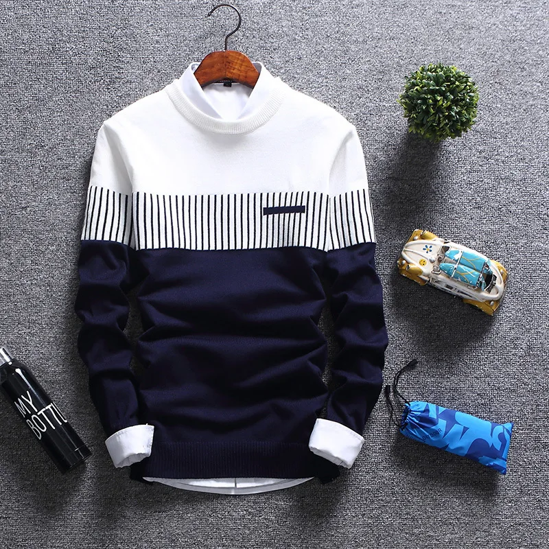 

2019 Men Brand Autumn Fashion Casual Striped Cotton Sweater Men O-Neck Warm 100% Cotton Knit Men's Sweaters Pullovers Coat Men