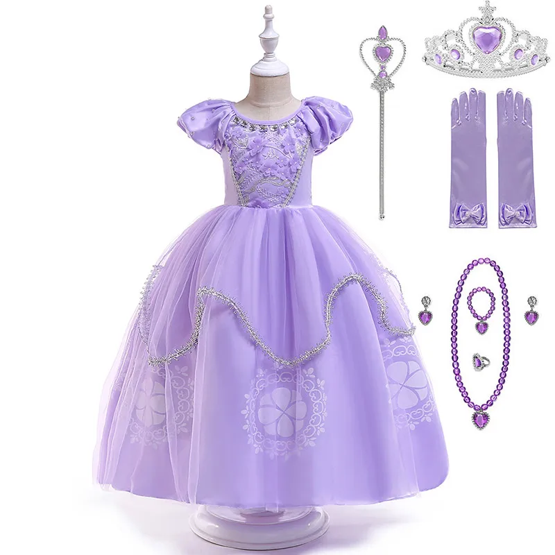 Dress Set-3 Элегантное платье принцессы Софии с цветочным узором для девочек на свадебную вечеринку; детская Карнавальная одежда для костюмированной вечеринки; Пышное Бальное Платье с короткими рукавами - Цвет: Dress Set-3