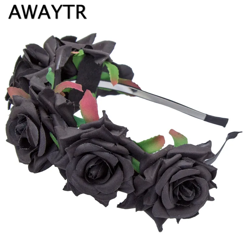 

AWAYTR Handmade Bride Flower Crown Beauty Rose Floral Headband Hair Garland Festival Wedding Hair Accessories Hairbands