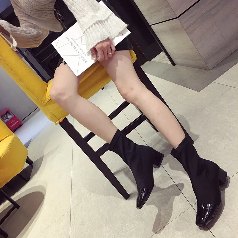 Женские ботинки челси без шнуровки однотонные из искусственной кожи на среднем