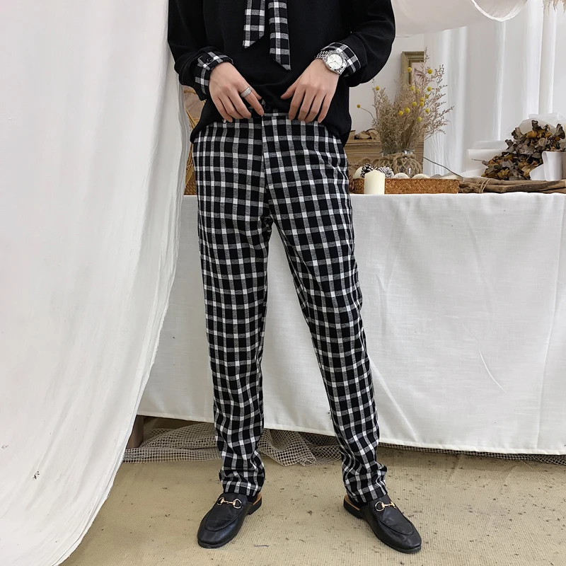 Черные клетчатые брюки мужские Calca Social Британские узкие Формальные Брюки деловые