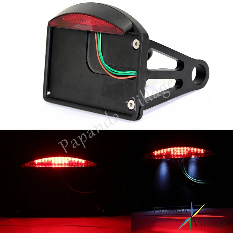 

Black Motorbike Aluminum Side Mount License Plate 12V LED Rear Tail Light Brake Stop Light Custom For Harley Choppers Cafe Racer