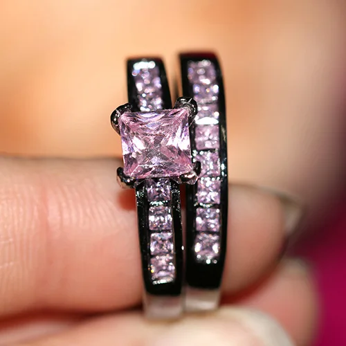 Женская 2x Черный Золотой цвет Обручальные Кольца Фиолетовый Принцесса Ювелирные