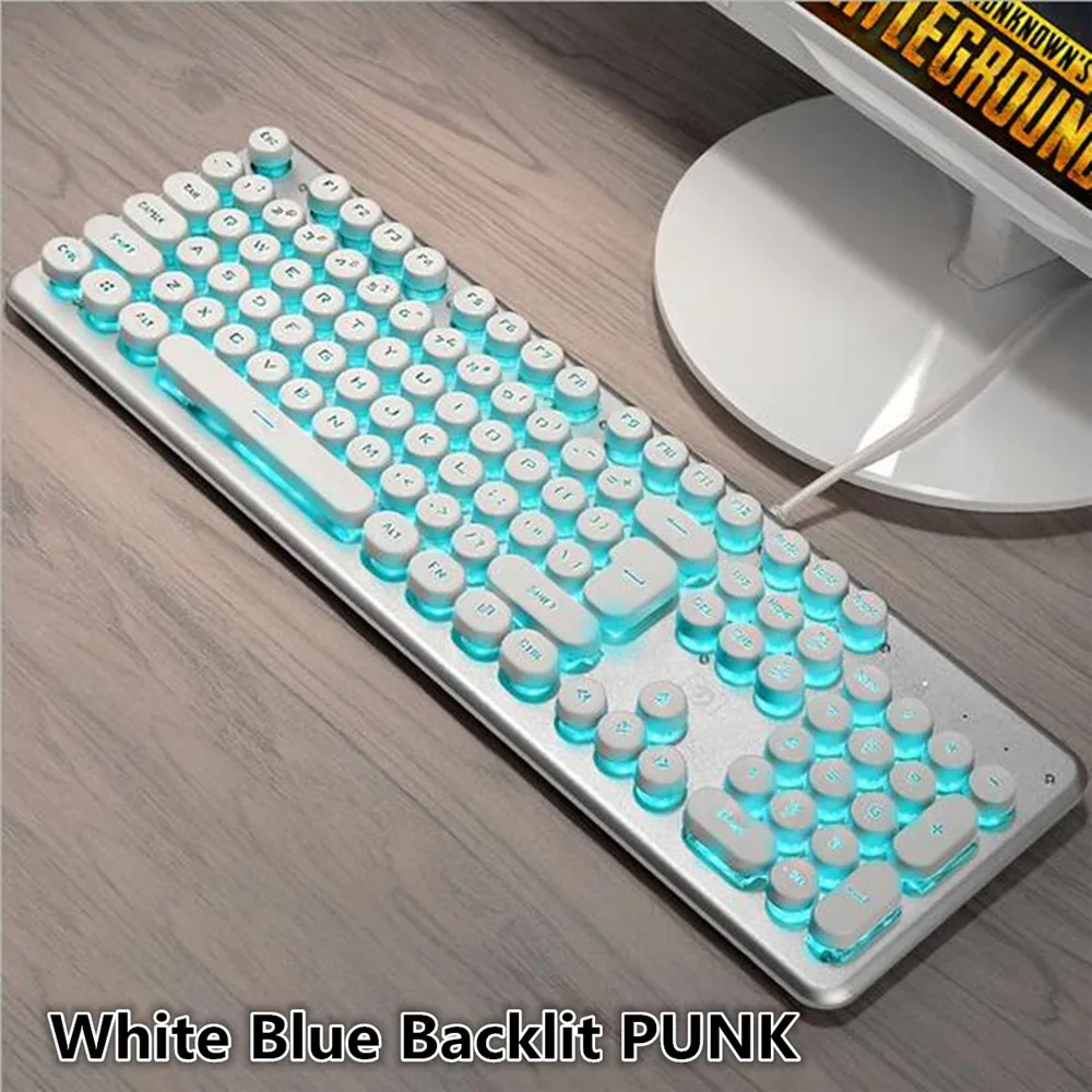 Игровая механическая клавиатура 104 клавиш RGB с подсветкой Ретро Круглый Светящийся брелок металлическая панель USB Проводная светящаяся граница водонепроницаемый