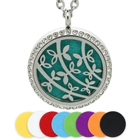 30mm essential oil diffuser necklace silver magnetic flower stainless steel aromatherapy necklace locket pendant with crystals