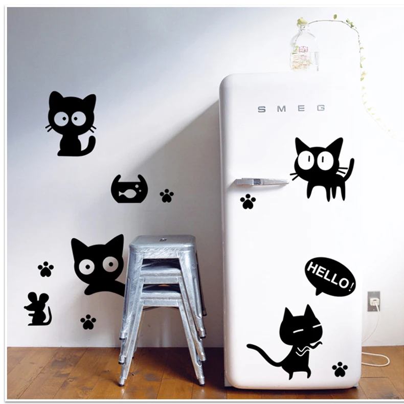 New Cute Children Cartoon Little Black Cat Computer Wall Sticker Mural Nursery School Children Room