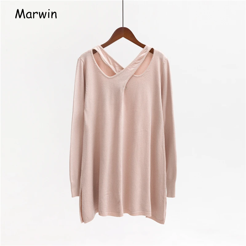 Marwin Autumn Winter Criss-Cross Women Knitted Sweater O-Neck Solid Casual Pullovers High Street Soft Warm | Женская одежда