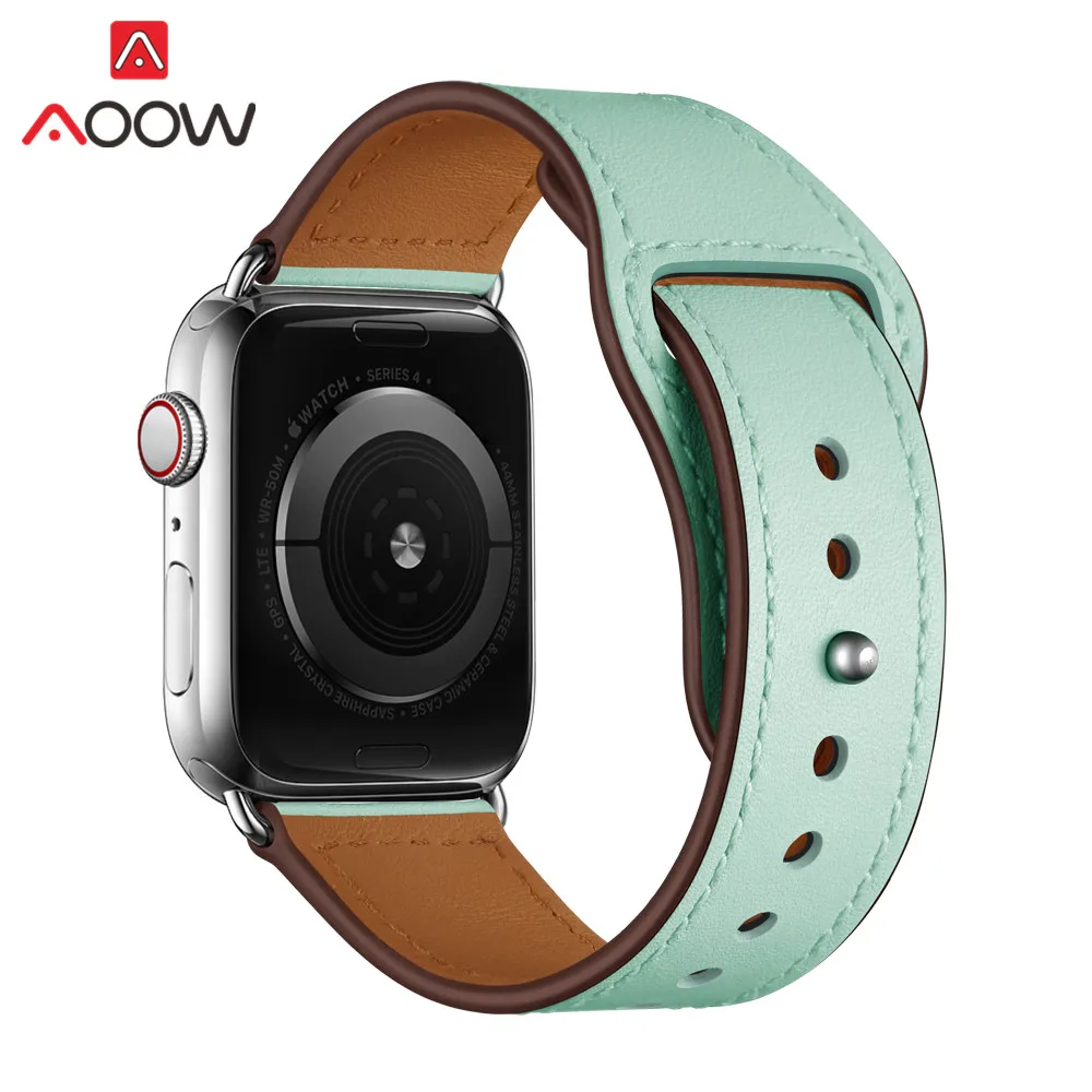 Mint green Ремешок-Петля из натуральной кожи для часов Apple Watch 38 мм 42 мм 40 мм 44 мм браслет-ремешок для часов Карлос Корреа аксессуары для iwatch 1 2 3 4 - Цвет ремешка: Mint green
