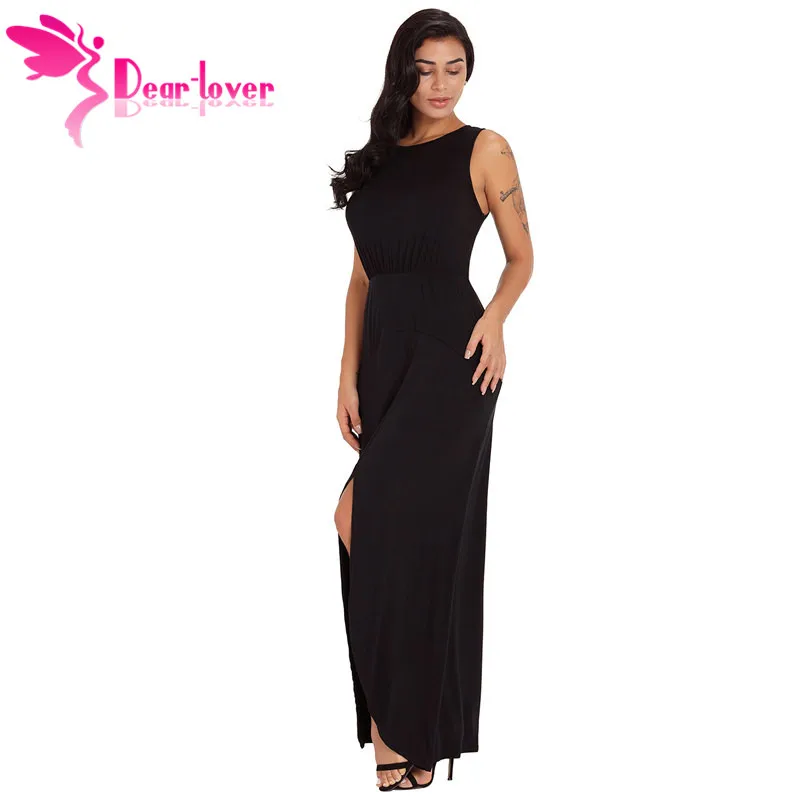 Dear Lover длинное платье Vestidos лето черный розовый с круглым вырезом спереди разрез