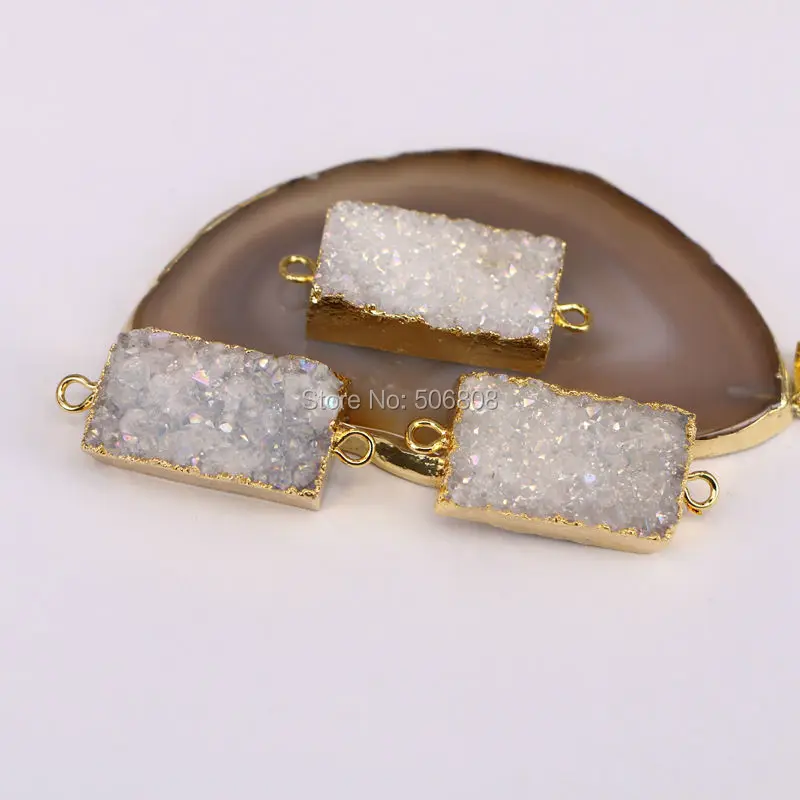 4 шт. ZYZ C1931 прямоугольник Drusy Ювелирные изделия золотой цвет натуральный Титан AB