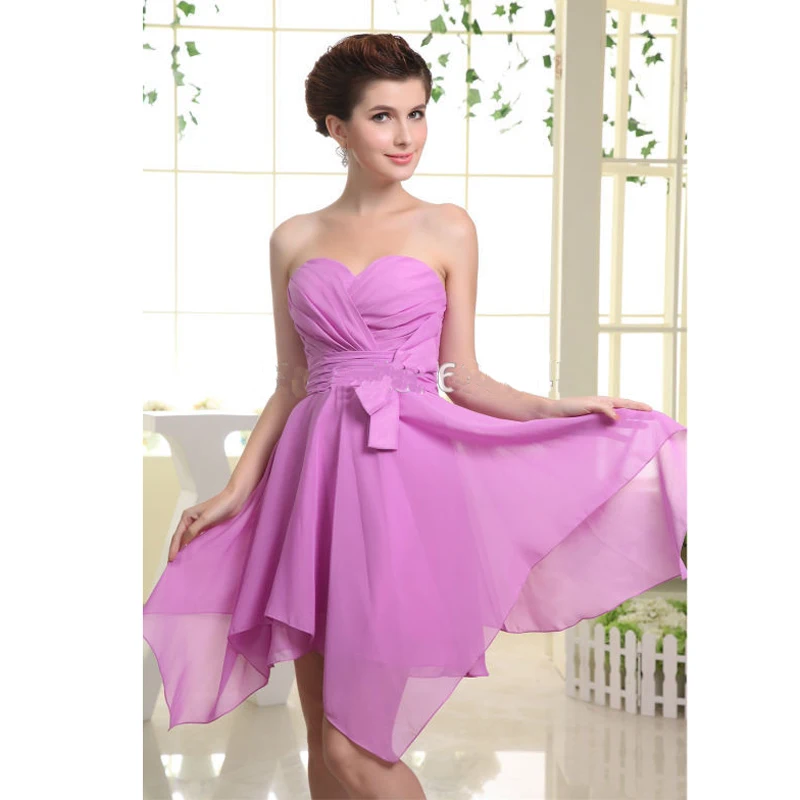 Бесплатная доставка Линия Длиной До Колен Stapless Шифон Невесты Платья Мода Пром