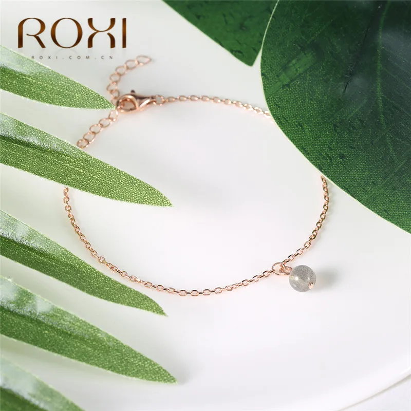 ROXI браслеты из серебра 925 пробы для женщин, браслеты с подвесками из лунного камня, регулируемый браслет в стиле бохо, ювелирные изделия, Браслеты Mujer
