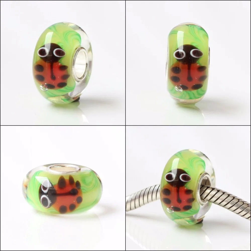 925 стерлингового серебра ручной работы животное Шарм из муранского стекла бусины