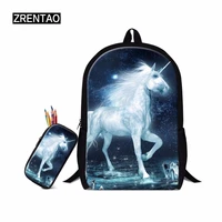 zrentao 2 pcsset school backpack with pencil case unicorn mochilas double shoulder bag with side pockets bookbag travel rugzak