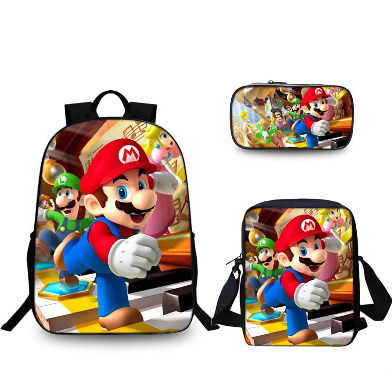 3pcs 024 16 дюймов школьные сумки Mario Bros Sonic школьный рюкзак для девочек и мальчиков ортопедический Школьный Рюкзак Детские сумки для книг - Цвет: 3pcs 024
