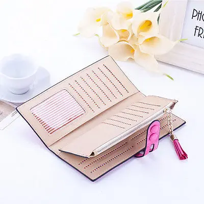 Женский Длинный кошелек с кисточками и зонтиком кожаные кошельки на молнии для