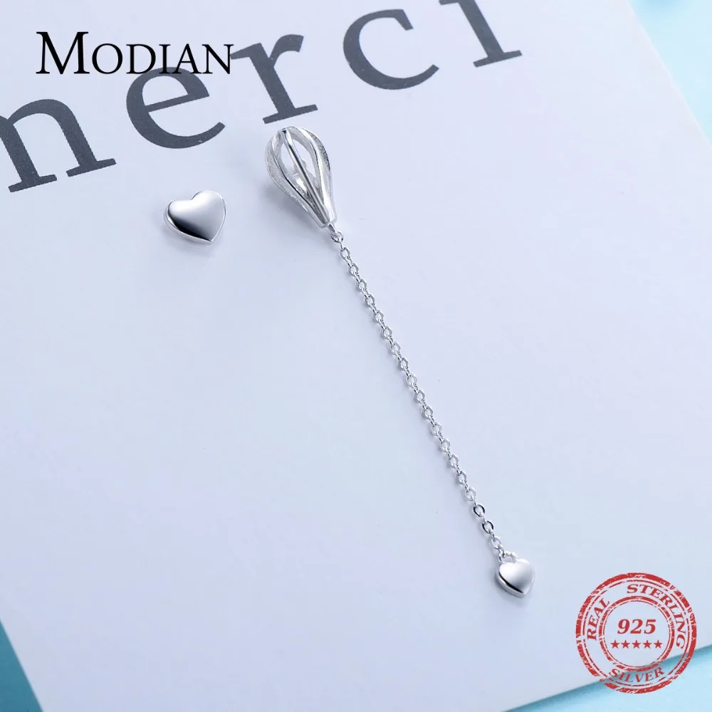 Modian реальные 925 стерлингового серебра кисточкой качели сердца серьги-гвоздики