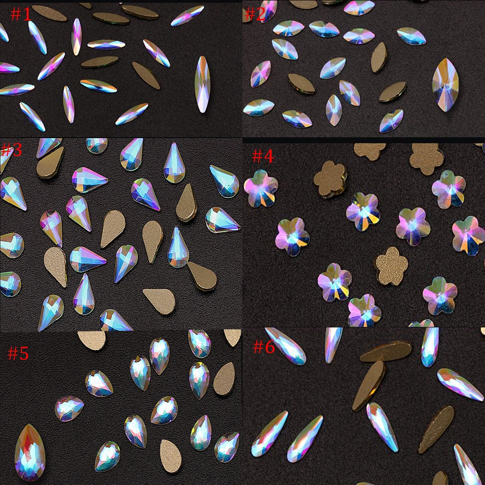 

20 PCS/ Bag Crystals TEARDROP/ FLOWER shape Crystal AB Flat Back Fancy Stone rhinestone gems for Nail Art - 3-10mm size